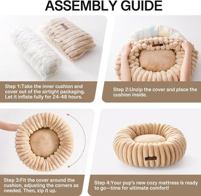 MEWOOFUN Donut Dog Bed For Medium Dogs - Calming Pet Bed With Non-Slip Bottom, Washable For Pets Up To 45 Lbs Light Brown